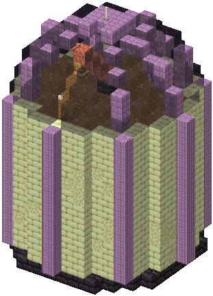 3D render of a round tower of end stone brick and purpur pillars topped with a dark glass dome
