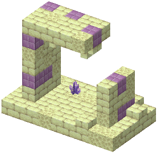 3D render of a broken end stone brick archway with purpur and amethyst