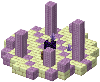 3D render of a ring of purpur pillars around an altar on end stone