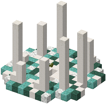 3D render of quartz pillars on a prismarine and calcite floor